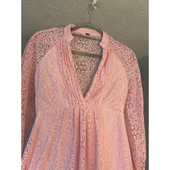 Free People sz 2 pink lace boho prairie knee length long sleeve dress - Picture 3 of 5